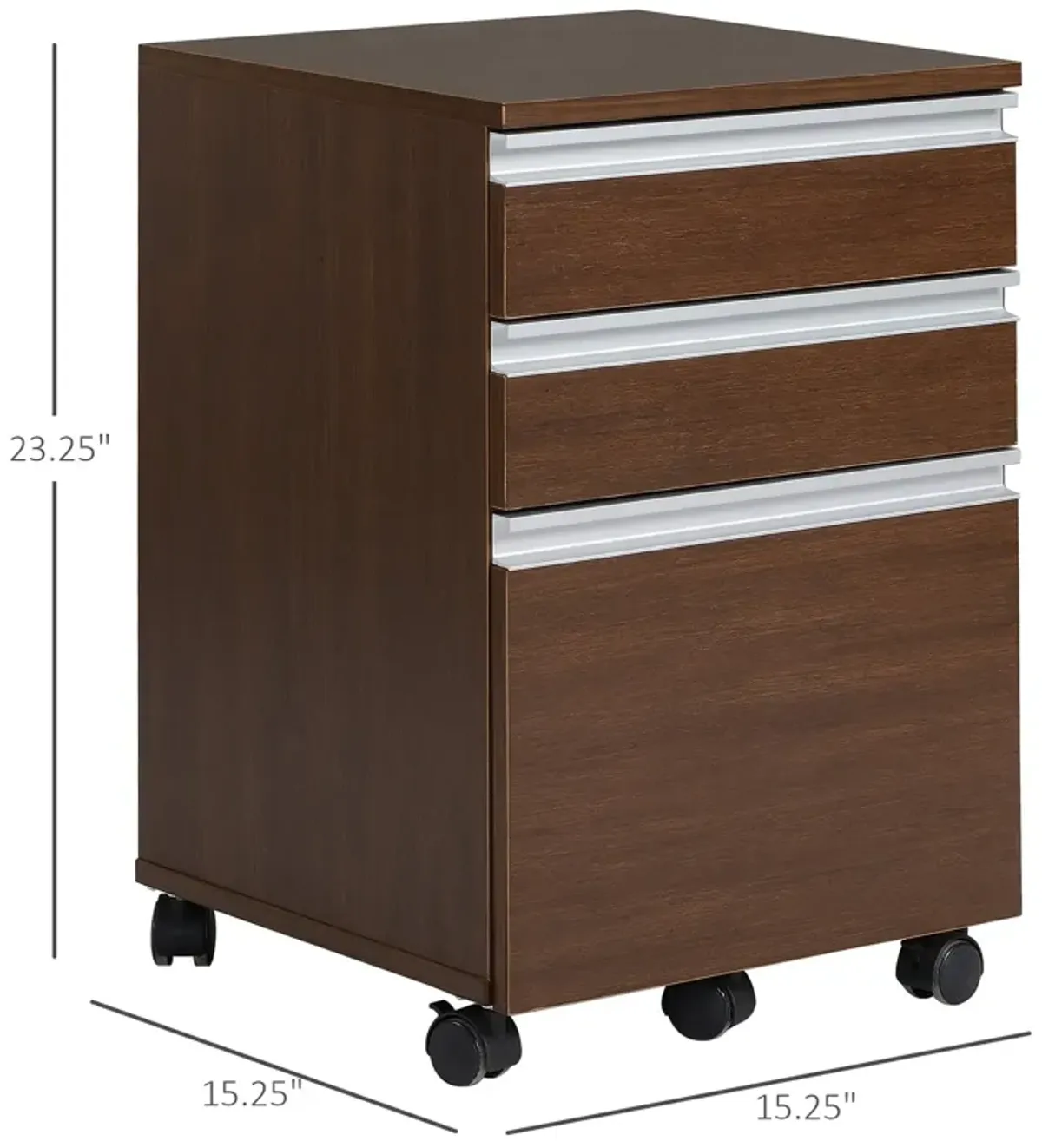 Brown Mobile Organizer: 3-Drawer Rolling File Cabinet for Office