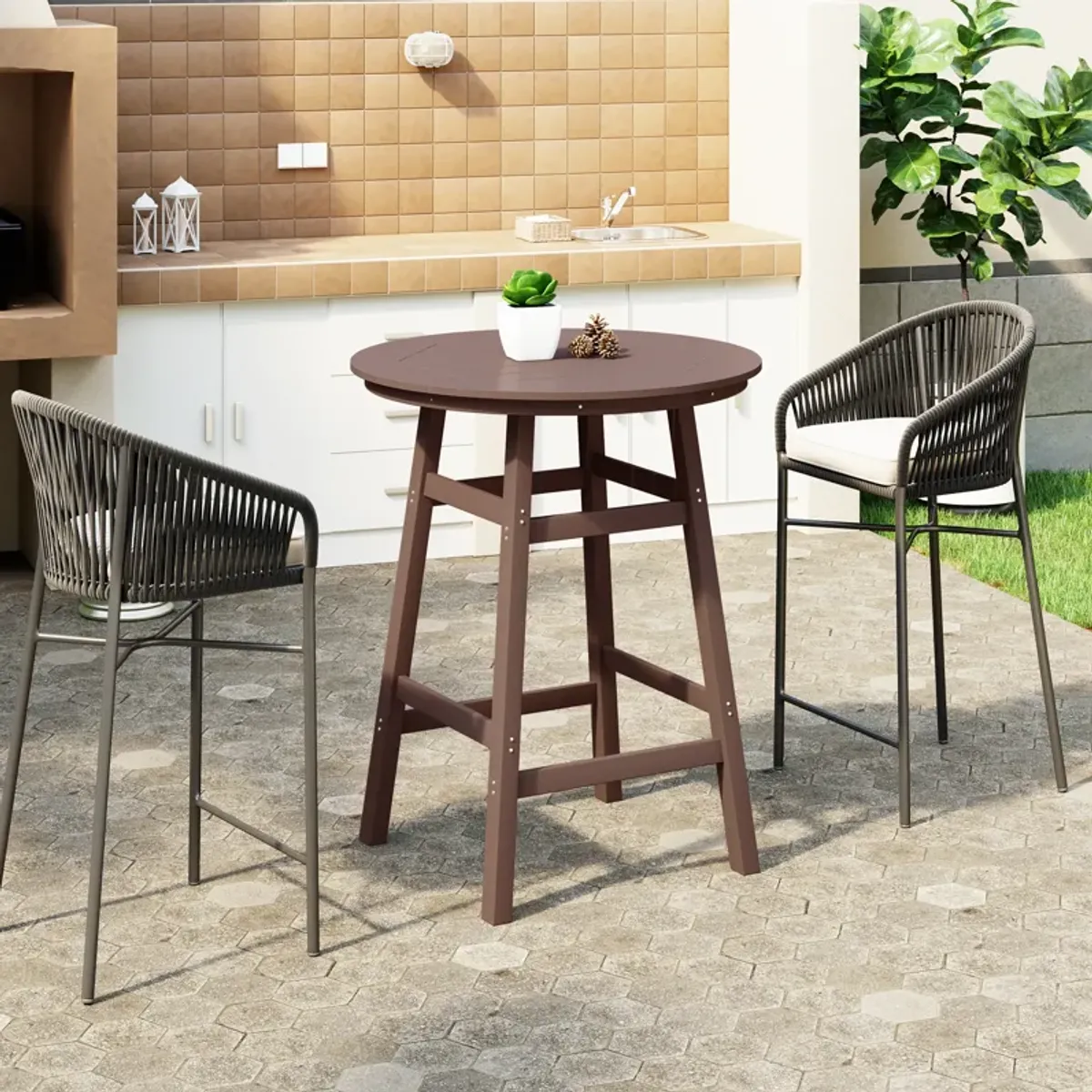 WestinTrends Outdoor 35" HDPE Round Patio Bar Height Table