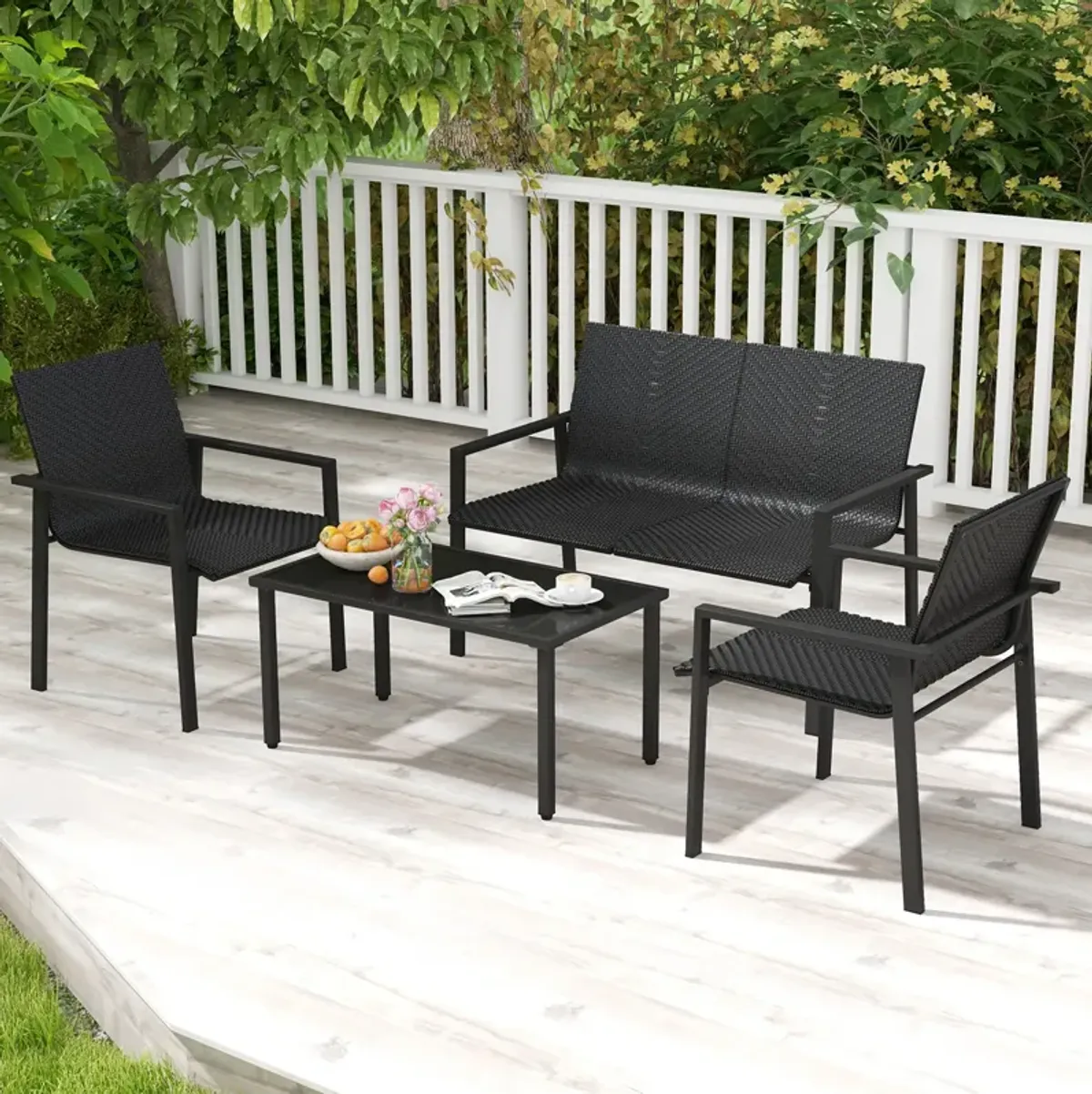 4-Piece Patio Furniture Set with Heavy-Duty Galvanized Metal Frame – Durable Outdoor Seating Set