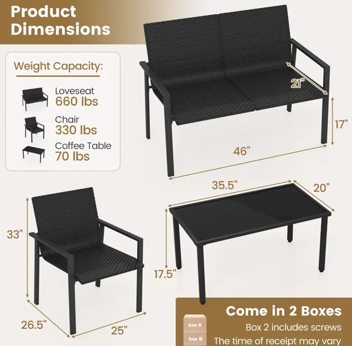 4-Piece Patio Furniture Set with Heavy-Duty Galvanized Metal Frame – Durable Outdoor Seating Set