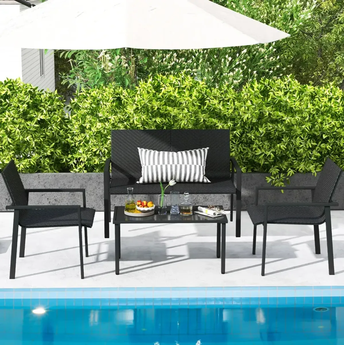 4-Piece Patio Furniture Set with Heavy-Duty Galvanized Metal Frame – Durable Outdoor Seating Set