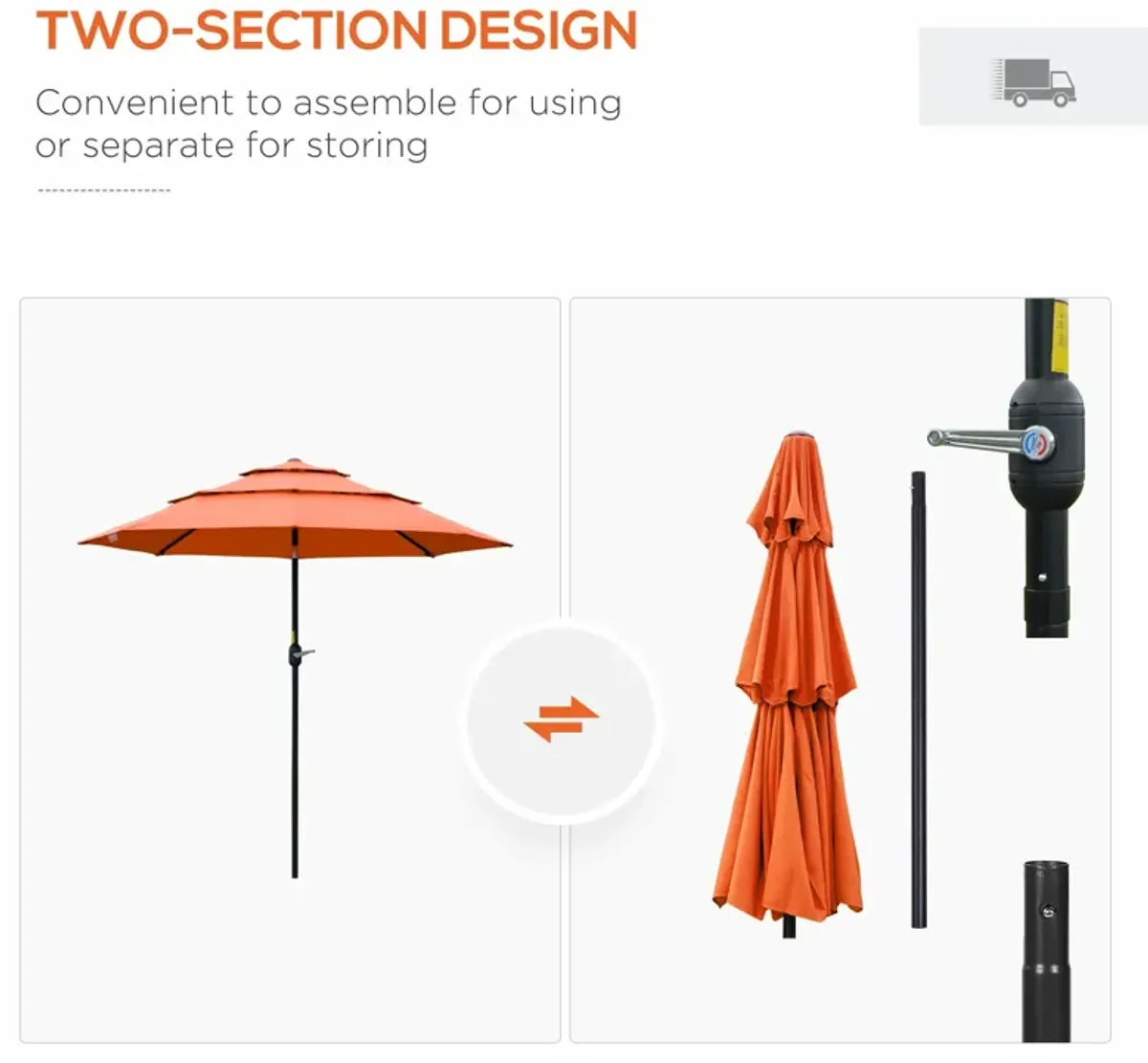 Orange Outdoor Shade: 9ft 3-Tier Market Umbrella with Crank