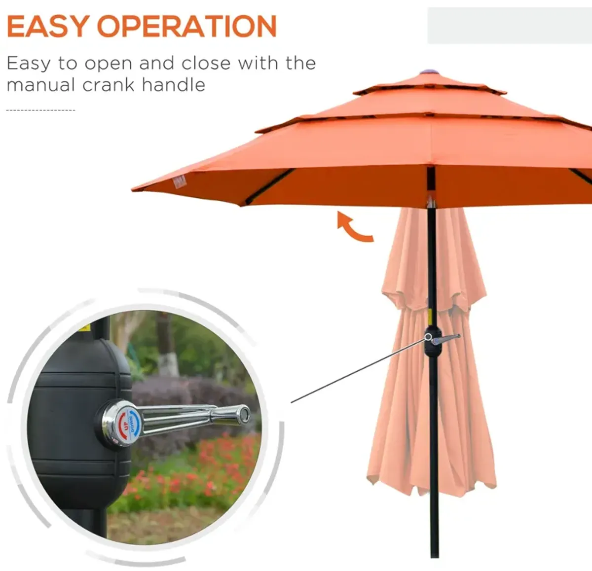 Orange Outdoor Shade: 9ft 3-Tier Market Umbrella with Crank