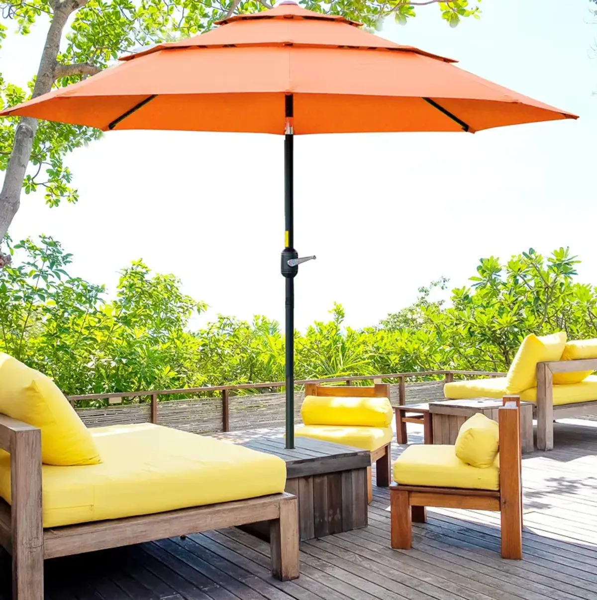 Orange Outdoor Shade: 9ft 3-Tier Market Umbrella with Crank