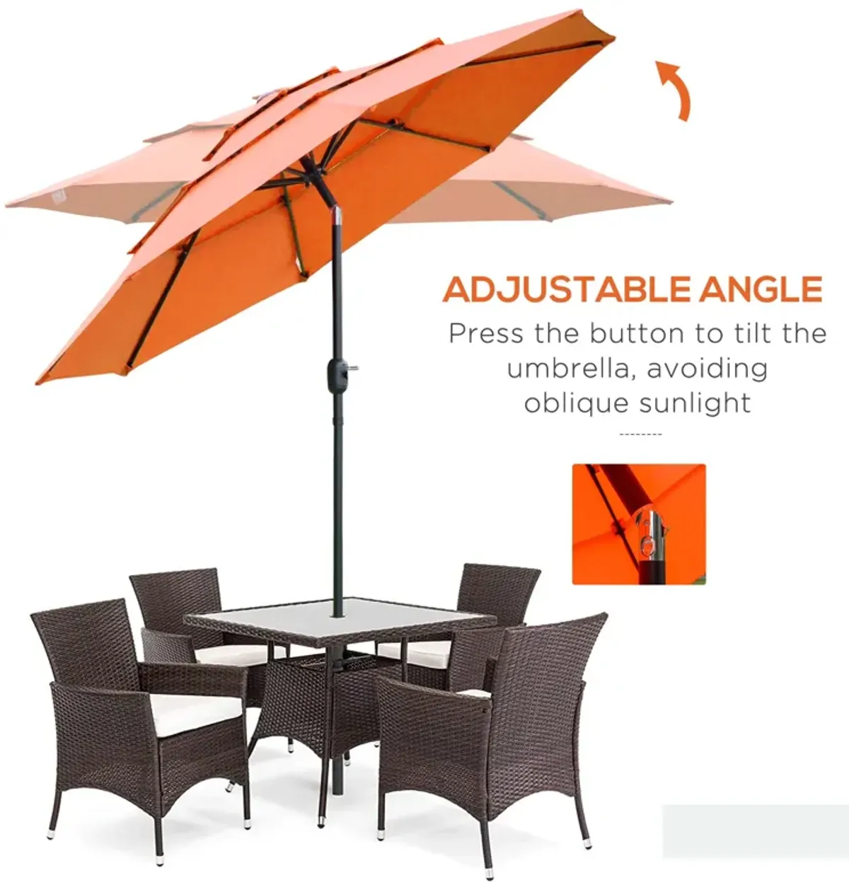 Orange Outdoor Shade: 9ft 3-Tier Market Umbrella with Crank