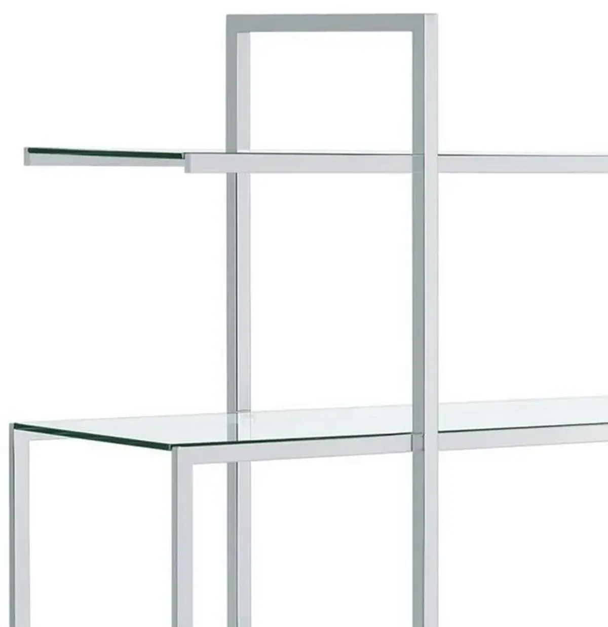 Bookcase with 5 Tempered Glass Shelves and Electroplated Frame, Chrome-Benzara