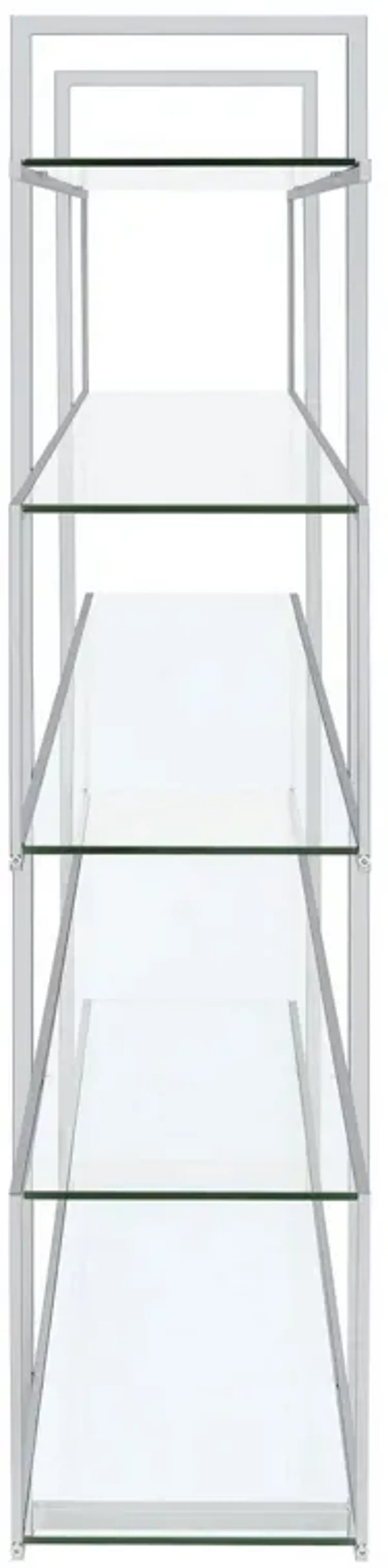 Bookcase with 5 Tempered Glass Shelves and Electroplated Frame, Chrome-Benzara