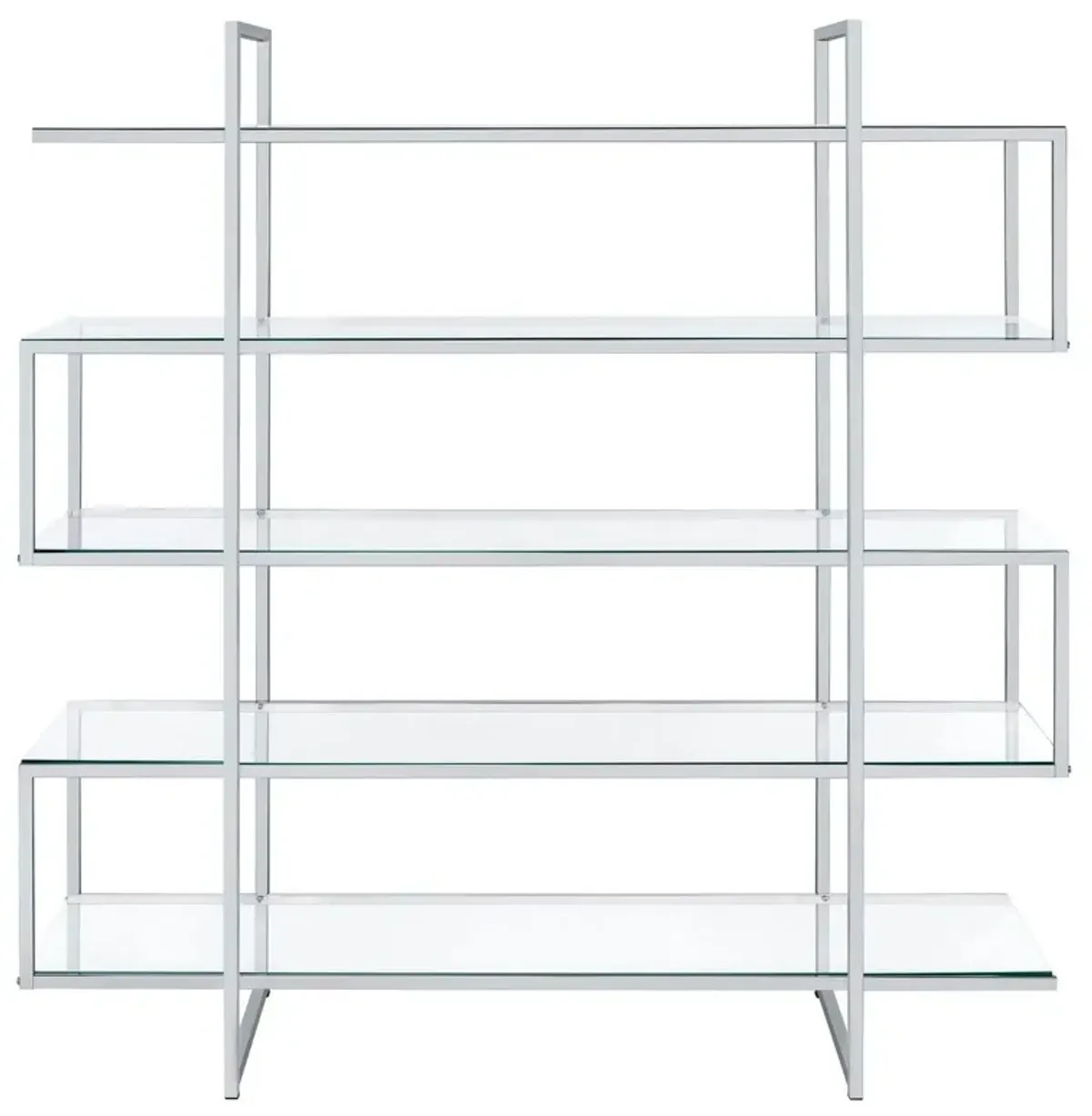 Bookcase with 5 Tempered Glass Shelves and Electroplated Frame, Chrome-Benzara