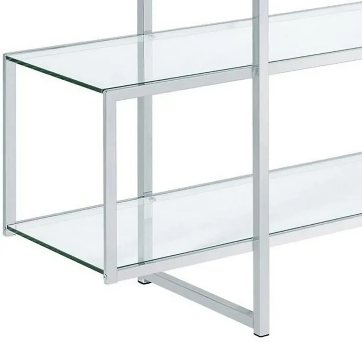 Bookcase with 5 Tempered Glass Shelves and Electroplated Frame, Chrome-Benzara