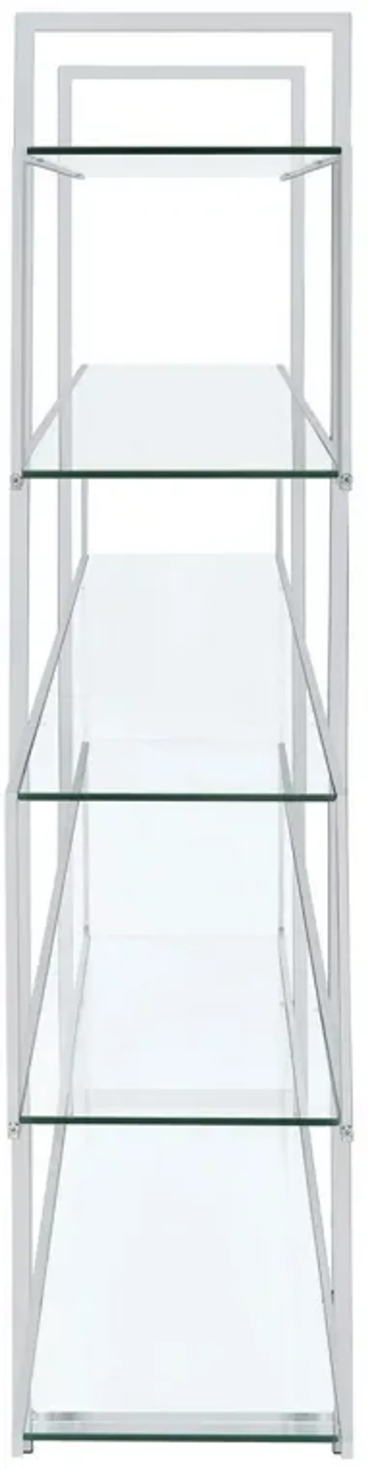 Bookcase with 5 Tempered Glass Shelves and Electroplated Frame, Chrome-Benzara