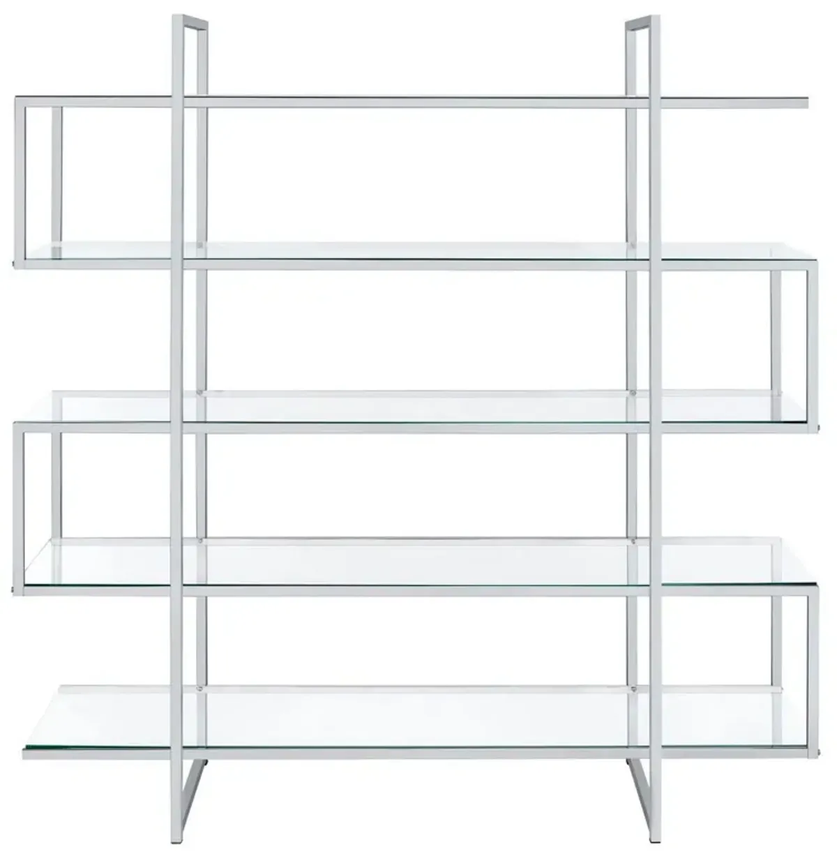 Bookcase with 5 Tempered Glass Shelves and Electroplated Frame, Chrome-Benzara