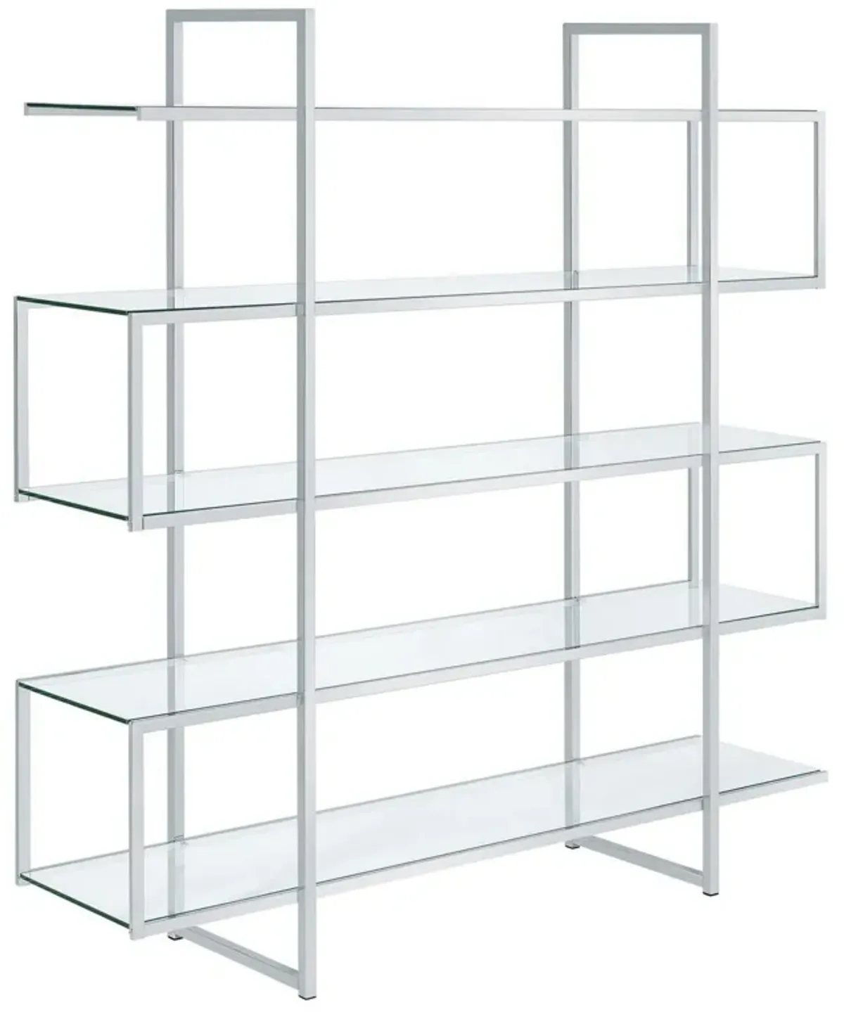 Bookcase with 5 Tempered Glass Shelves and Electroplated Frame, Chrome-Benzara