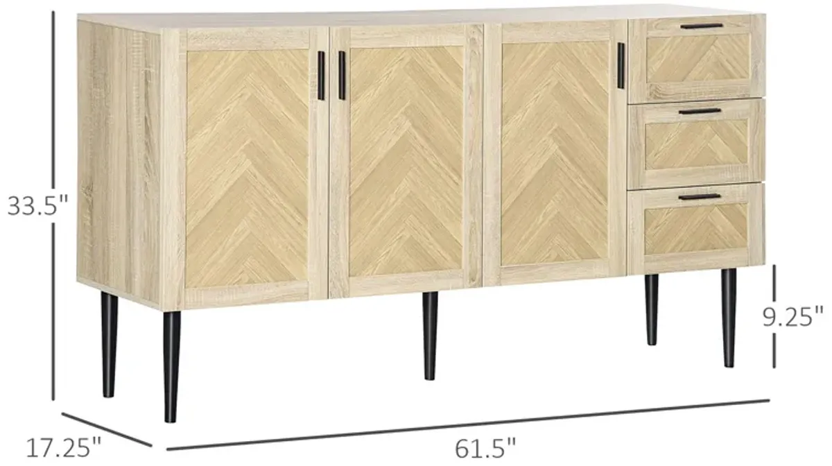 Oak/Black Dining Storage: Buffet Cabinet with Chevron Pattern