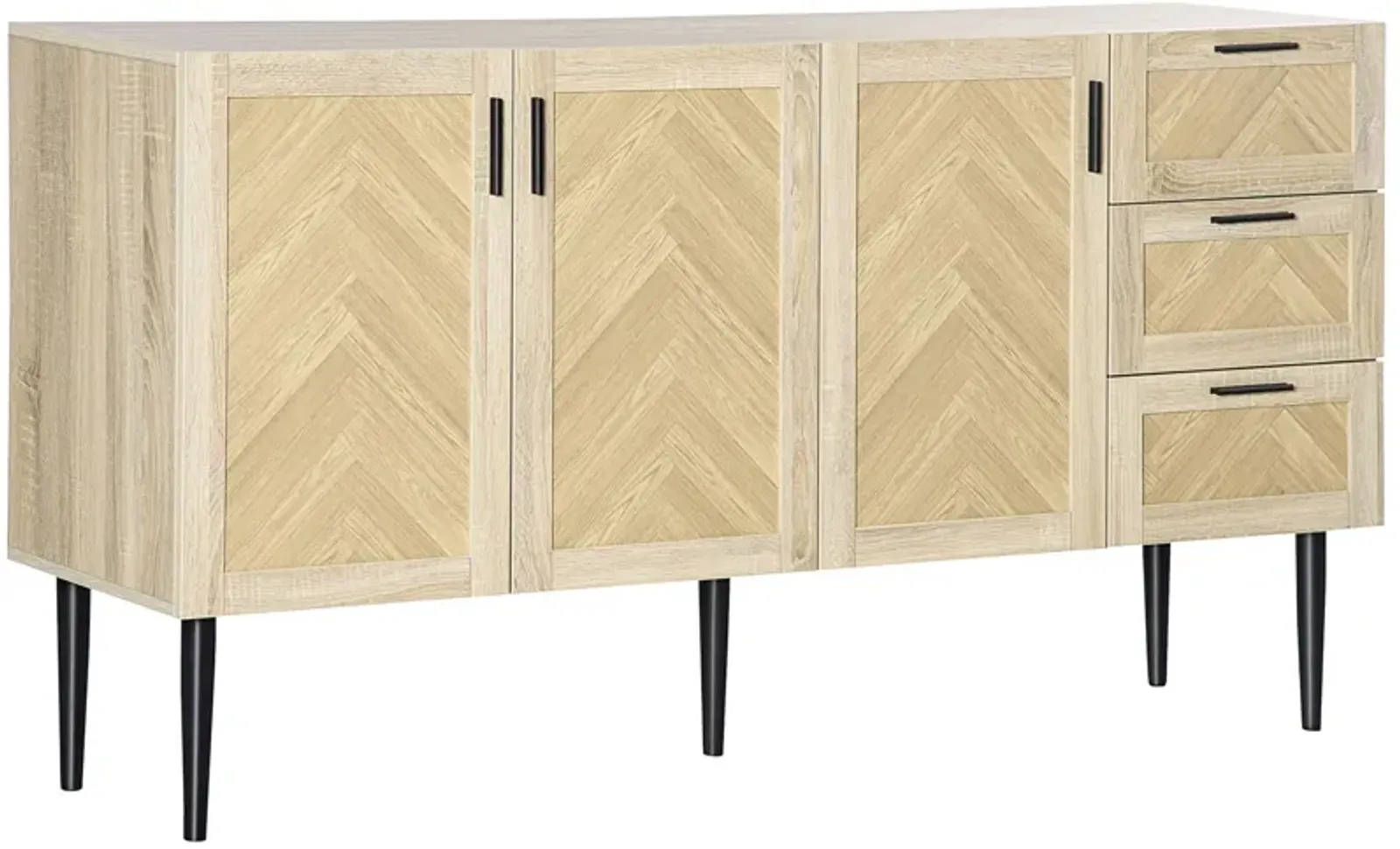 Oak/Black Dining Storage: Buffet Cabinet with Chevron Pattern