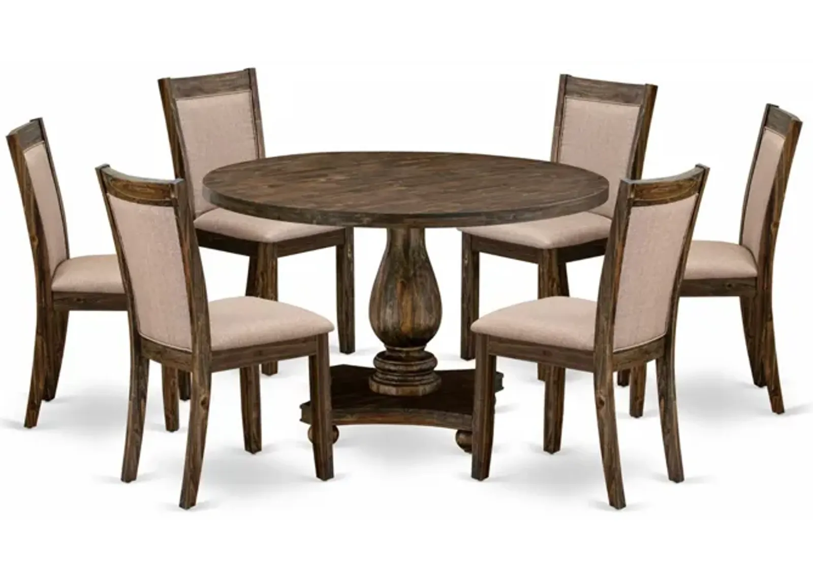 East West Furniture I2MZ7-716 7Pc Dining Set - Round Table and 6 Parson Chairs - Distressed Jacobean Color