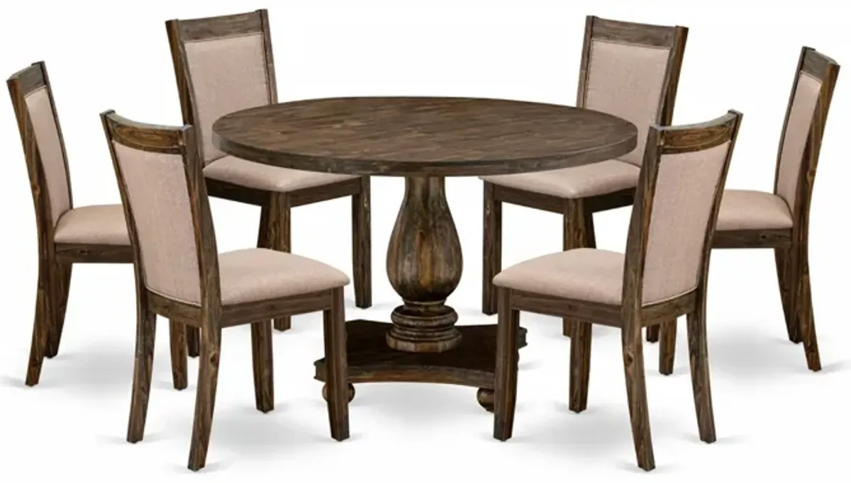 East West Furniture I2MZ7-716 7Pc Dining Set - Round Table and 6 Parson Chairs - Distressed Jacobean Color