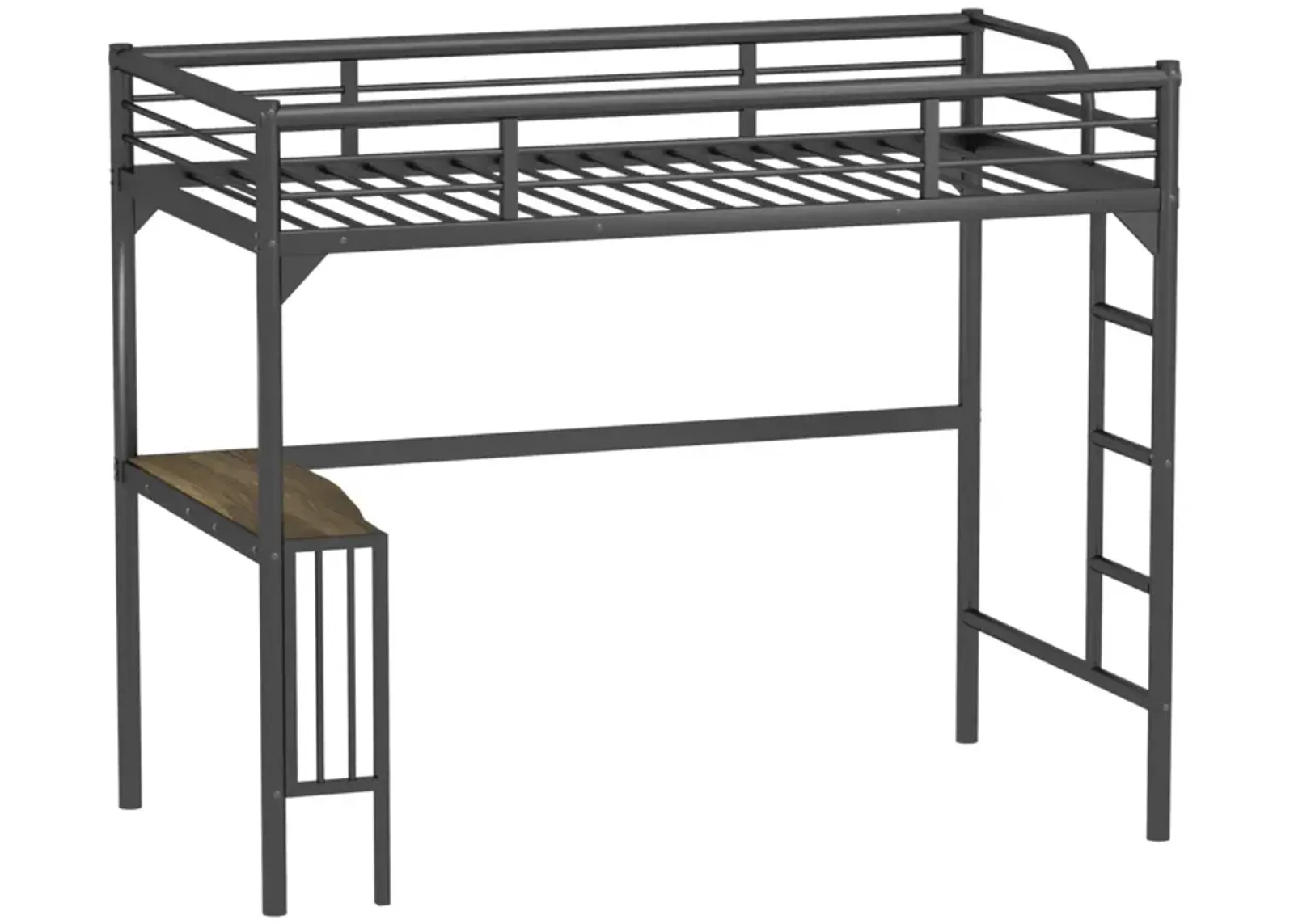 Twin Metal Loft Bed With Desk, Ladder And Guardrails, Bookdesk Under Bed