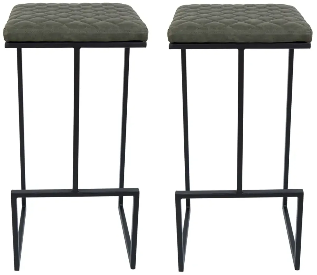 LeisureMod Quincy Quilted Stitched Leather Bar Stools Set of 2 in Peacock Blue