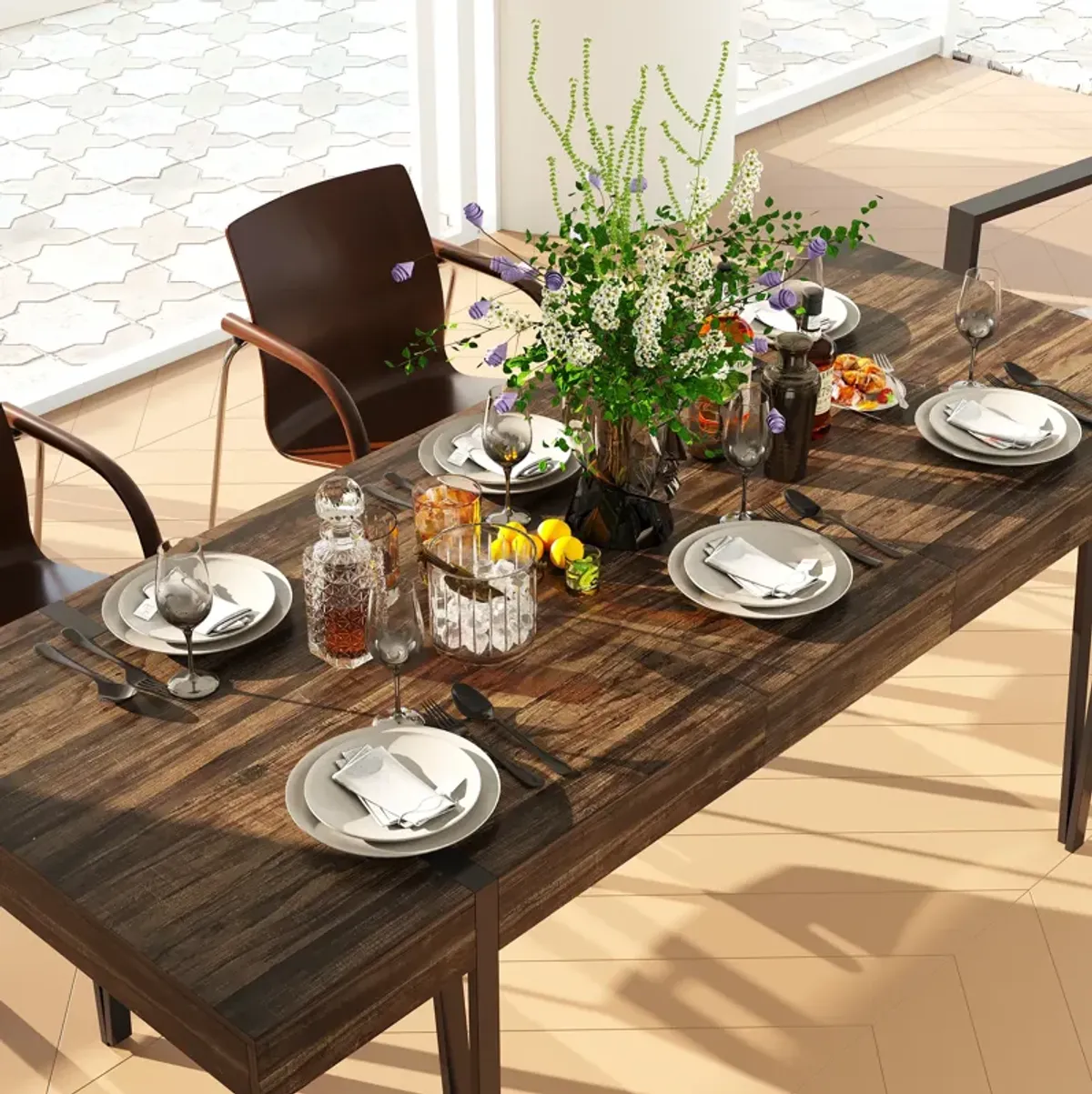 FUFU&GAGA Extendable Dining Table with Removable Leaf and Sturdy Metal Legs (31.5" D x 29.8" H, Extends up to 78.7" W) Brown