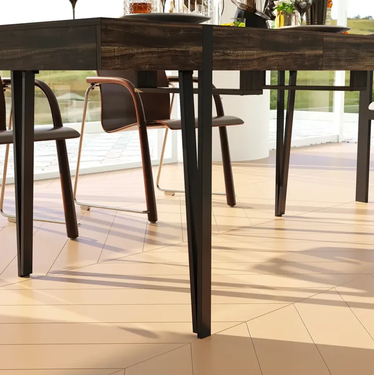 FUFU&GAGA Extendable Dining Table with Removable Leaf and Sturdy Metal Legs (31.5" D x 29.8" H, Extends up to 78.7" W) Brown