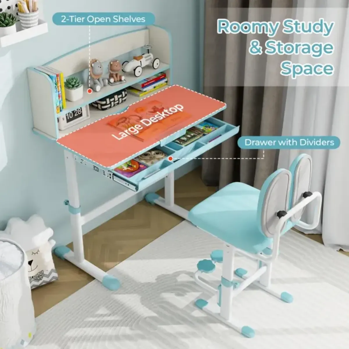 Hivvago Kids Desk and Chair Set with Adjustable Height and Tilted Desktop