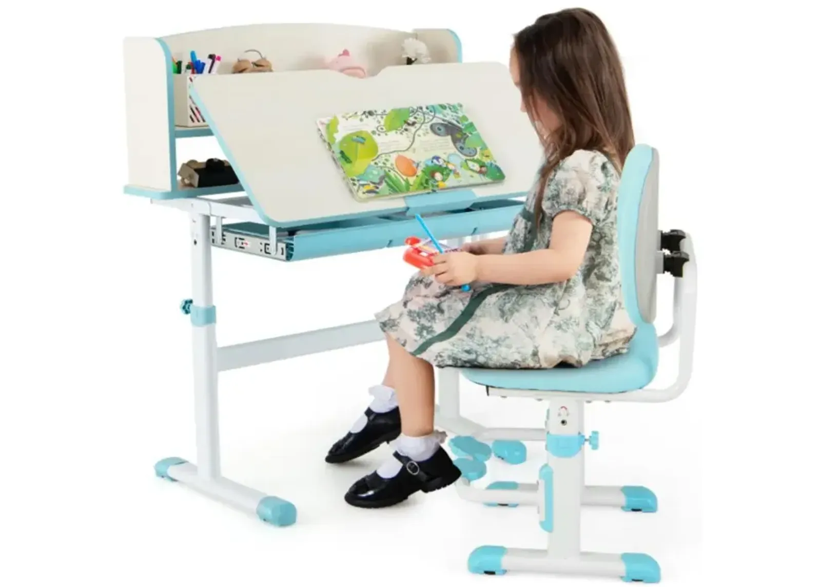 Hivvago Kids Desk and Chair Set with Adjustable Height and Tilted Desktop