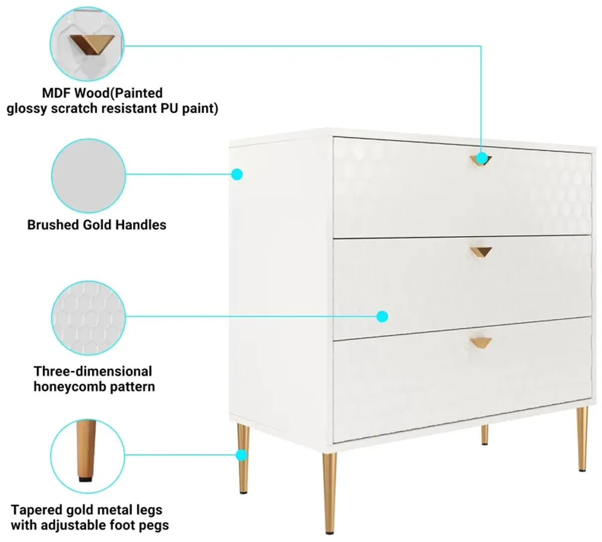 White Accent Storage Cabinet with 3-Drawer Chest