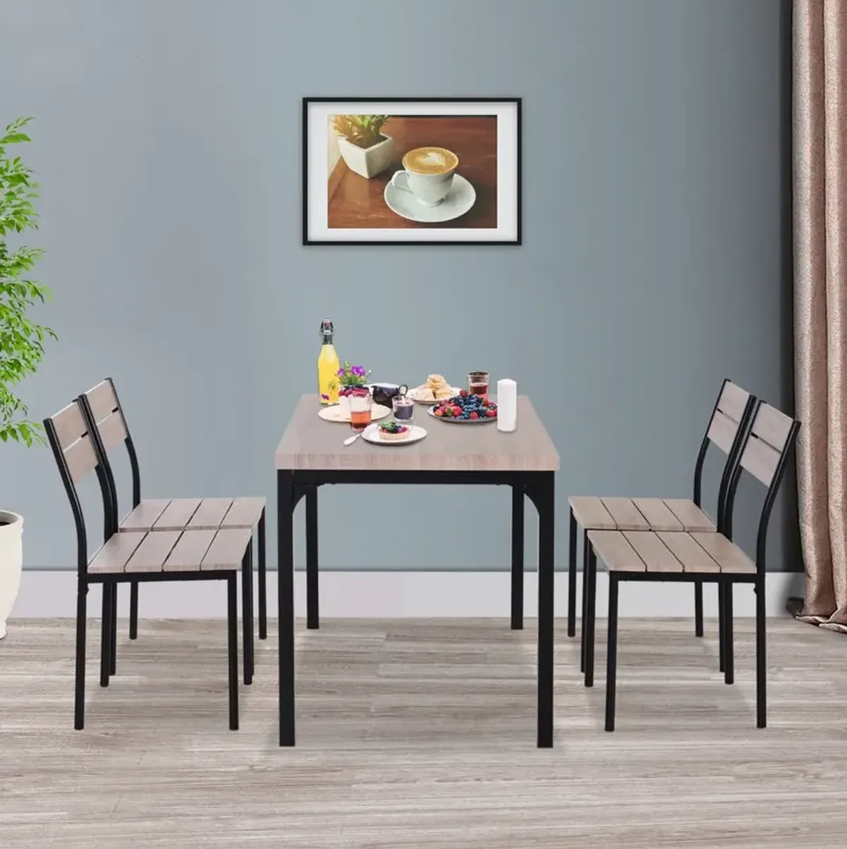 Traditional Dark Dining: 5-Piece Black Wood Grain Table & Chairs Set