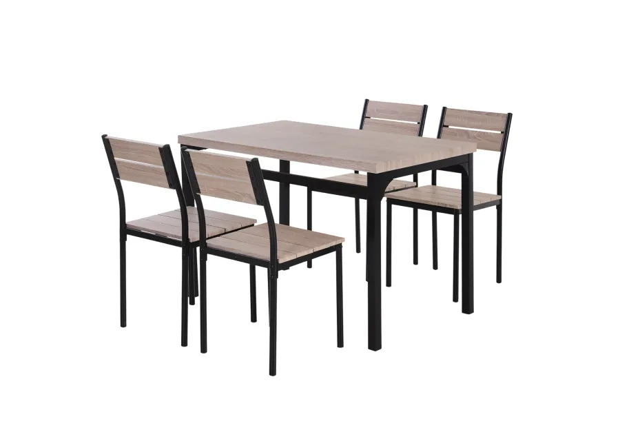 Traditional Dark Dining: 5-Piece Black Wood Grain Table & Chairs Set