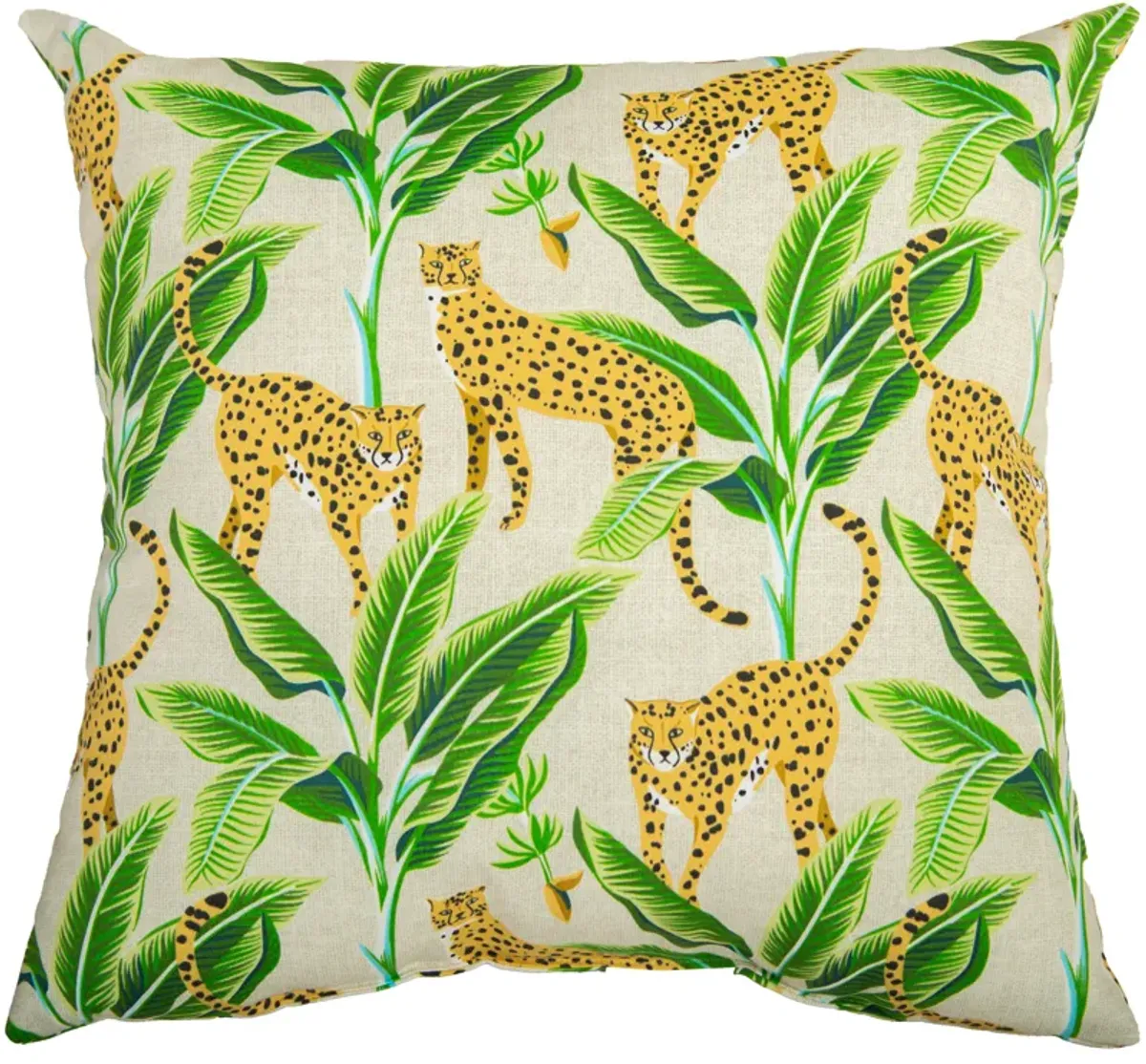 22"x22" Indoor/Outdoor Pillow, Leopards and Banana Leaves