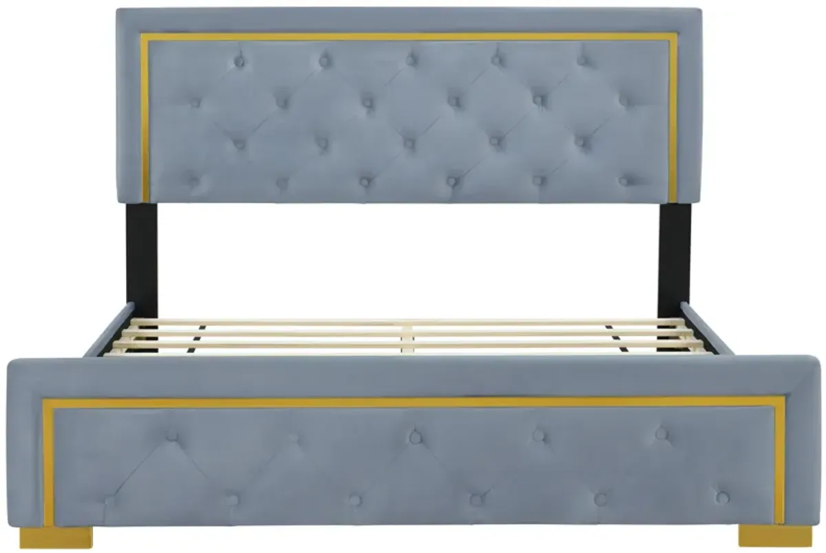 Merax Velvet Upholstered Platform Bed Frame