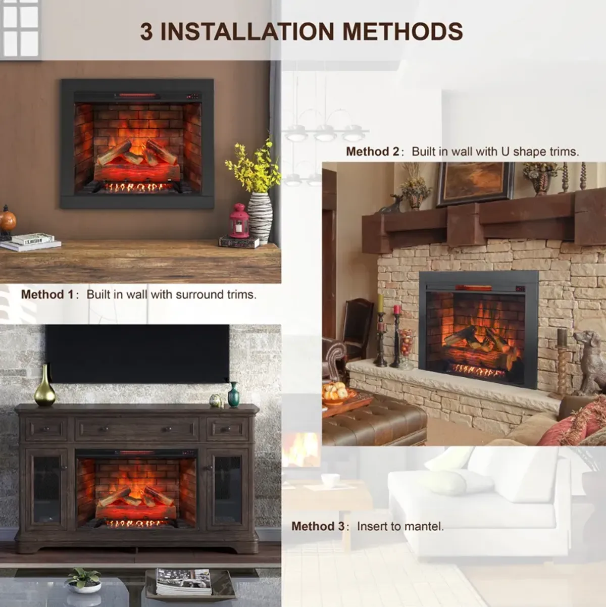 MONDAWE 33 Inch Infrared Electric Fireplace Insert, Touch Panel Home Decor Heater, Smokeless Firebox With Trim Kit