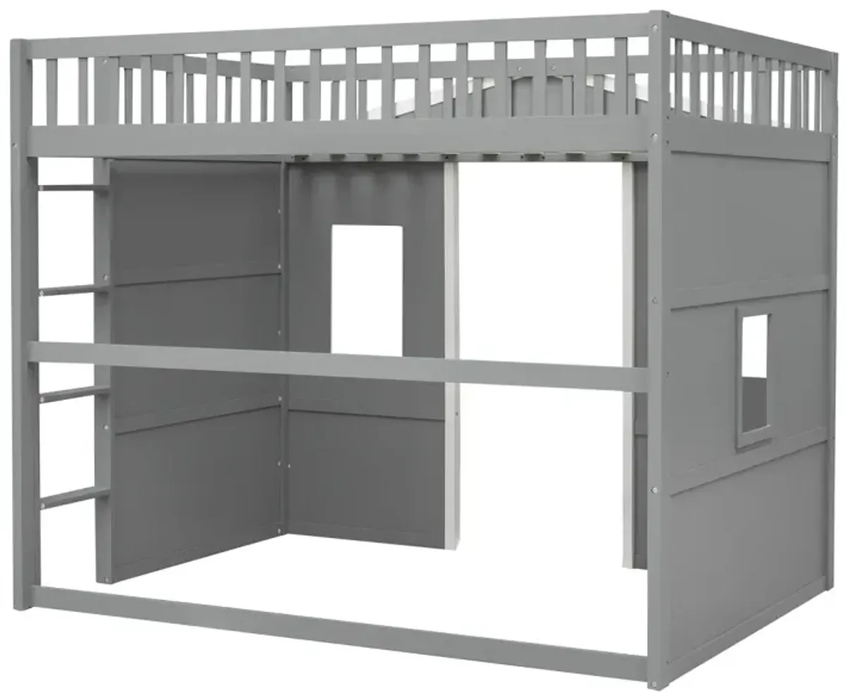 Full Size House Loft Bed With Ladder And Frame