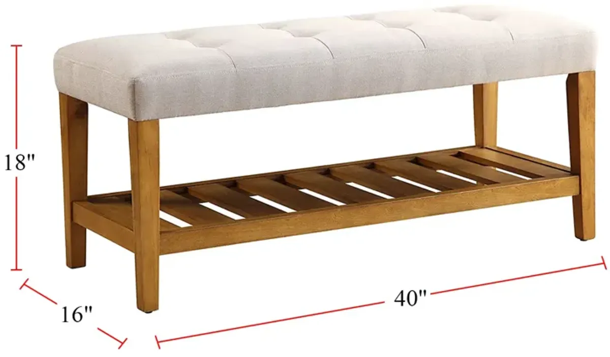 Fabric Bench in Light Gray and Oak Finish