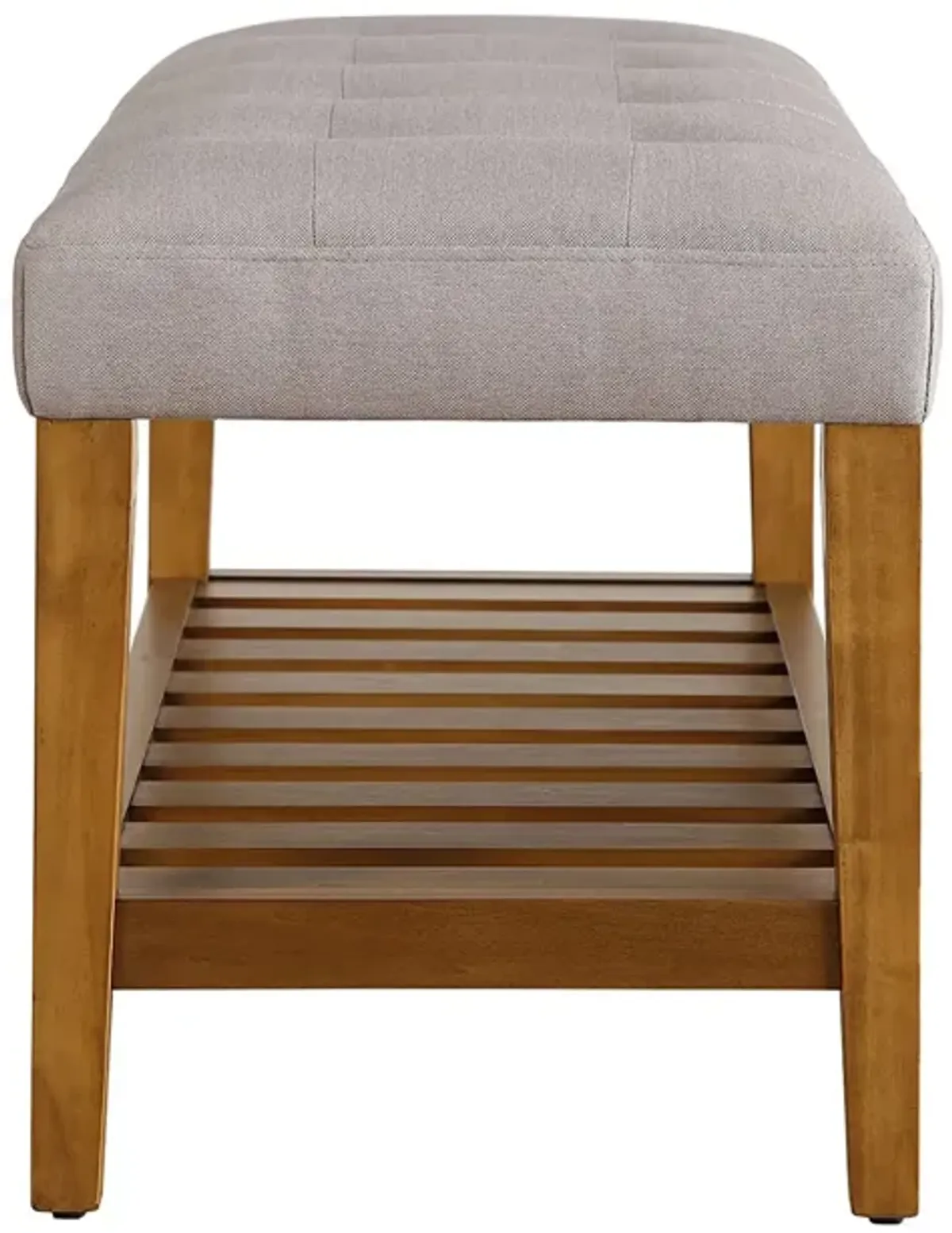 Fabric Bench in Light Gray and Oak Finish