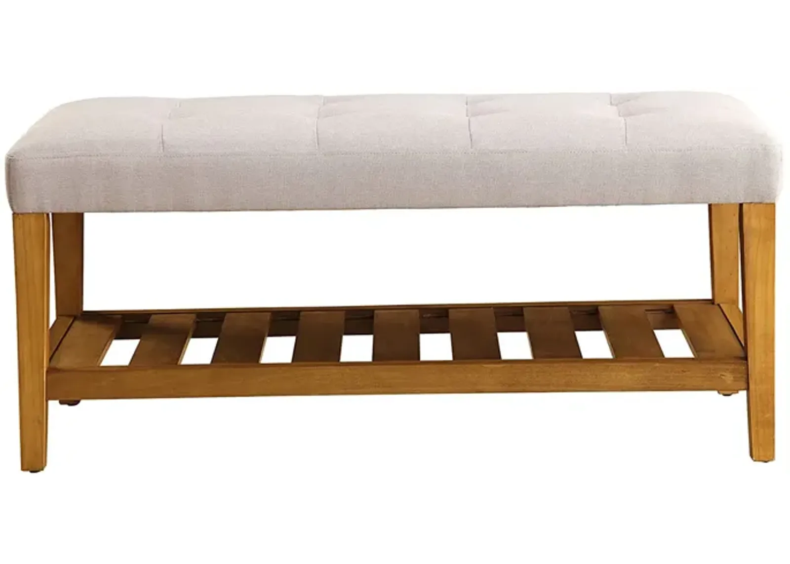 Fabric Bench in Light Gray and Oak Finish