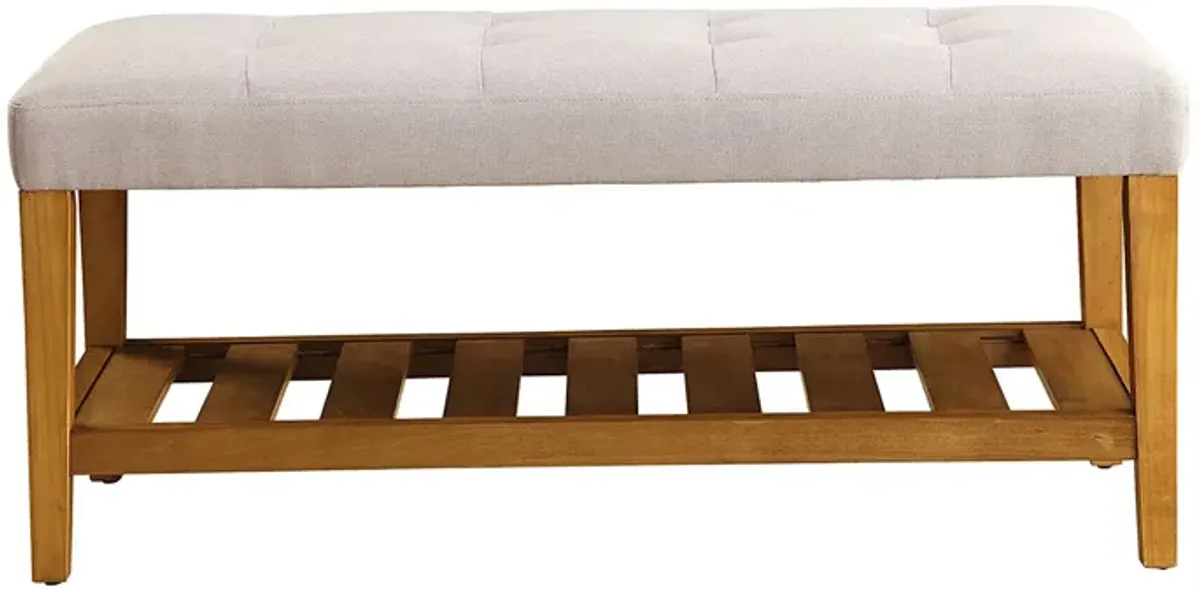 Fabric Bench in Light Gray and Oak Finish