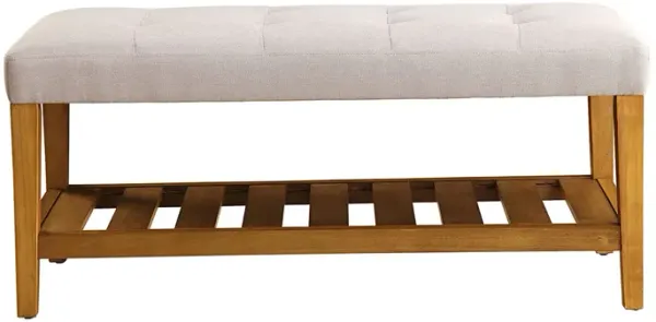 Fabric Bench in Light Gray and Oak Finish