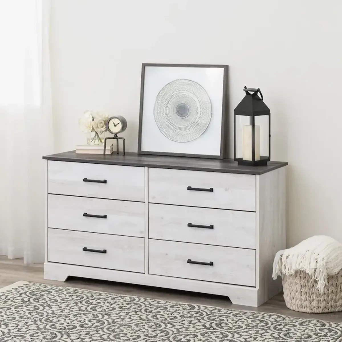 Prepac Chest, Wooden Bedroom Dresser with 6 Storage Drawers, 18.25in x 53.25in x 28.5in