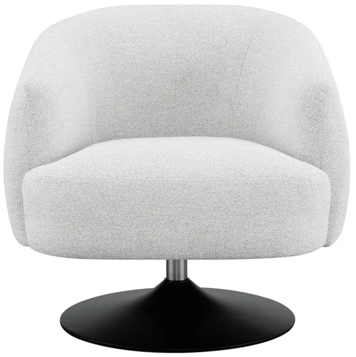 32 Inch Barrel Foam Accent Chair, Swivel Pedestal Base, Beige Boucle Fabric-Benzara