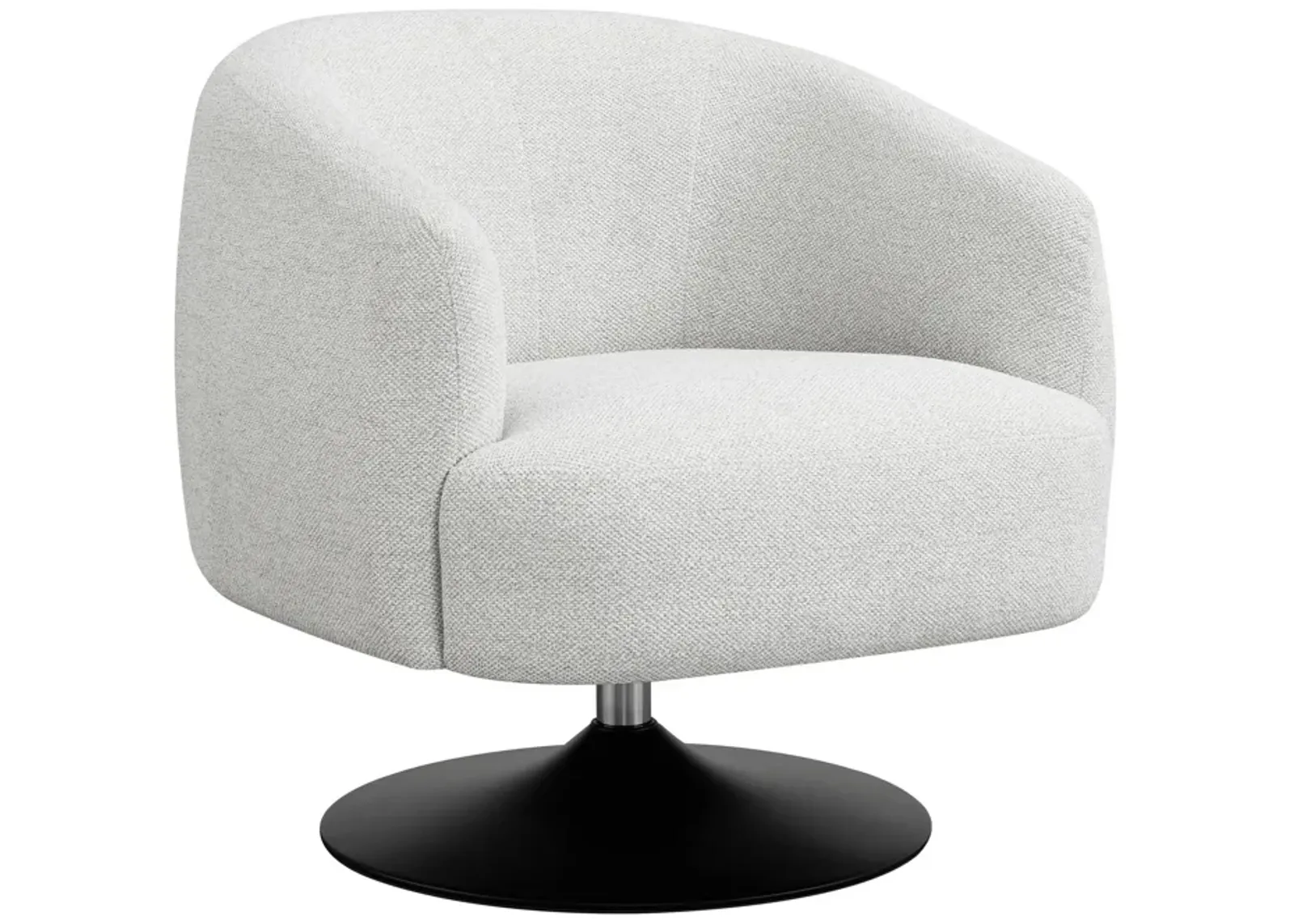 32 Inch Barrel Foam Accent Chair, Swivel Pedestal Base, Beige Boucle Fabric-Benzara