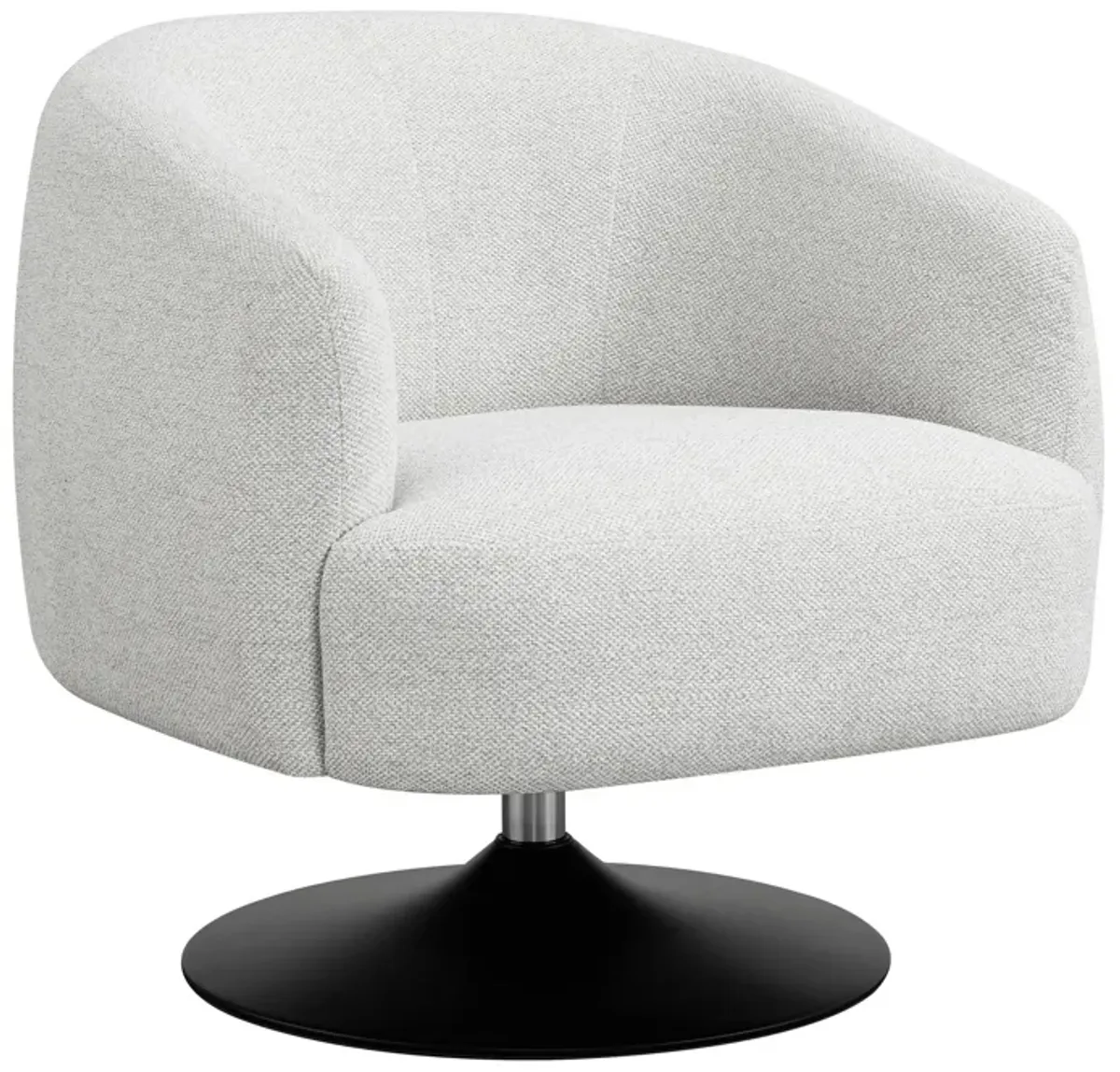 32 Inch Barrel Foam Accent Chair, Swivel Pedestal Base, Beige Boucle Fabric-Benzara