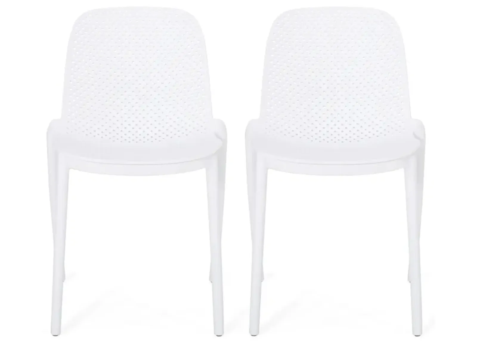 Outdoor Patio Chair Set of 2, Perforated Ergonomic, Weather Resistant White