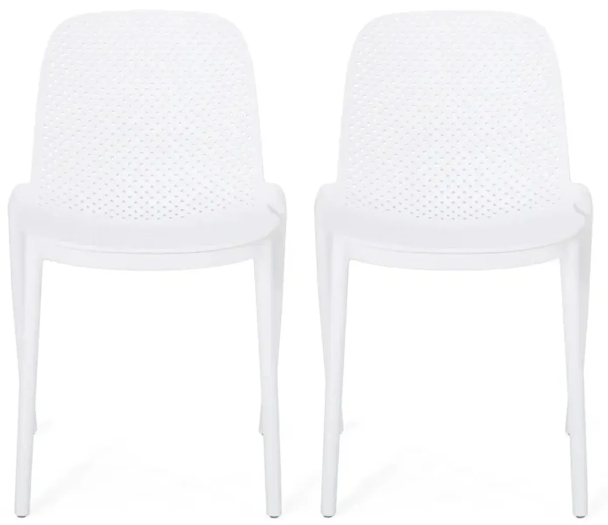 Outdoor Patio Chair Set of 2, Perforated Ergonomic, Weather Resistant White