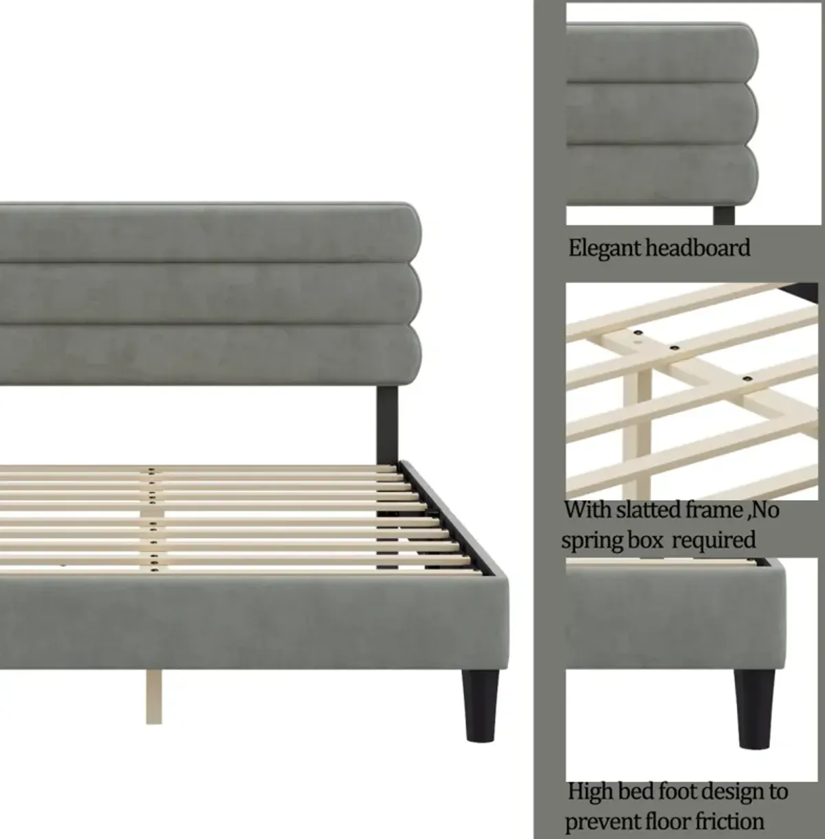 Sturdy Queen Bed Frame with Headboard & Wooden Slats