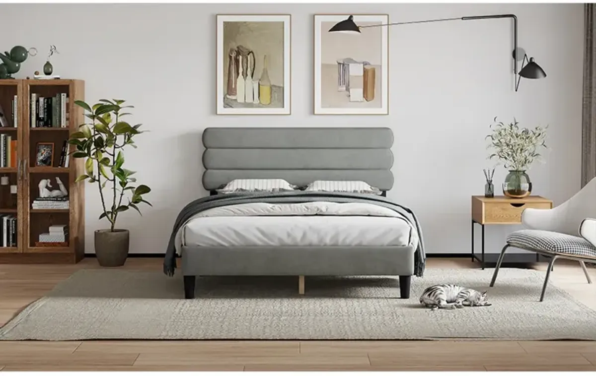 Sturdy Queen Bed Frame with Headboard & Wooden Slats