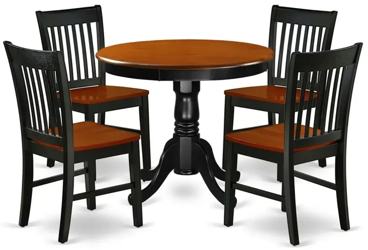 East West Furniture Dining Room Set Black & Cherry, ANNO5-BCH-W