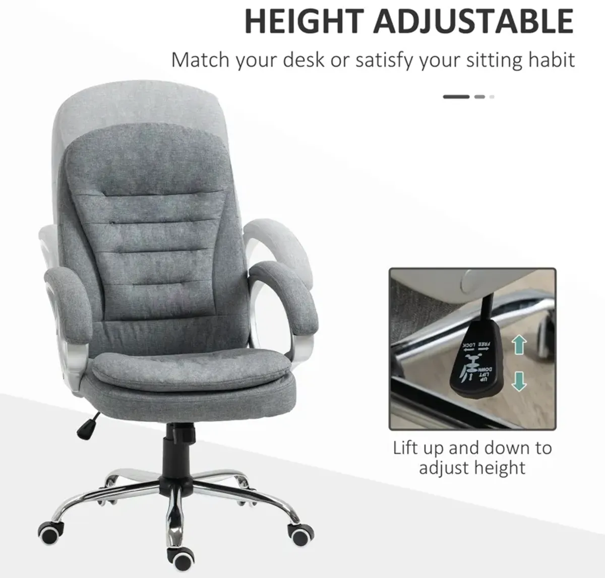 Gray Executive Comfort: High Back Adjustable Home Office Chair