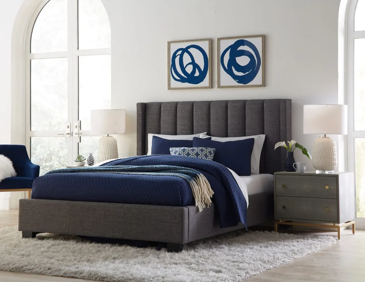 Palermo Queen-size Upholstered Footboard Storage Bed in Dark Stone