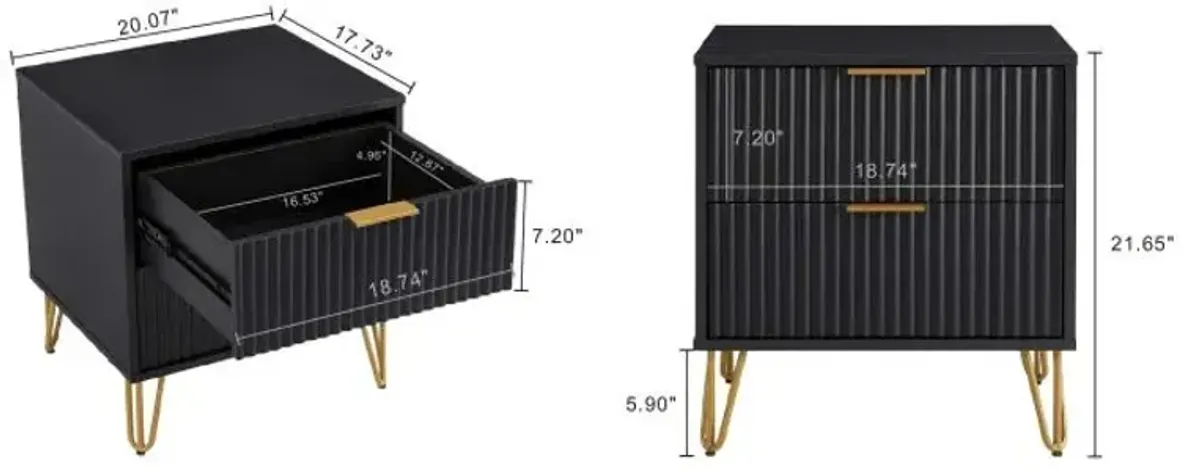 Dumbo 2-Drawer Nightstands in Black (Set of 2)